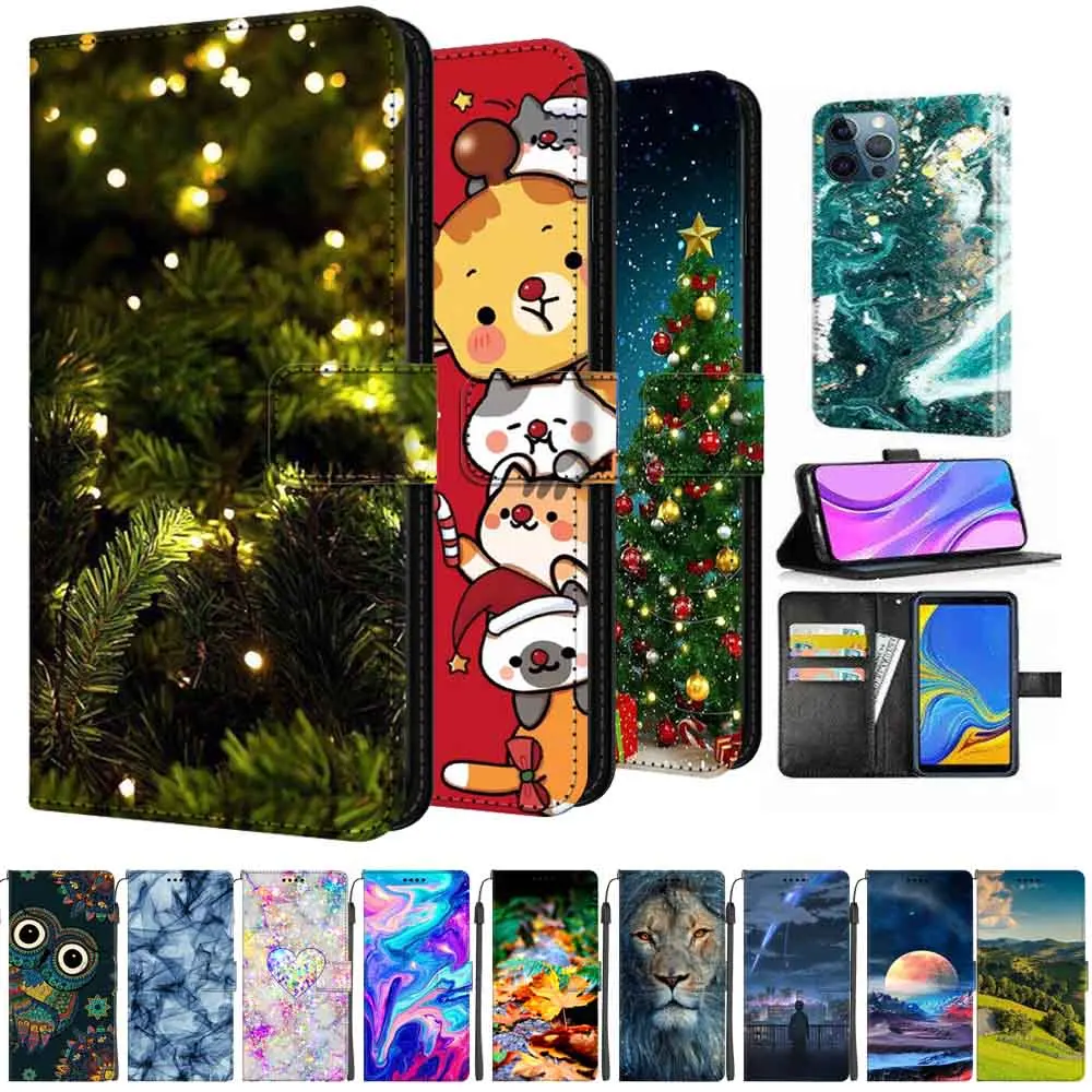 

Флип-чехол-бумажник для OPPO Reno12 Pro 5G Мраморные рождественские кожаные чехлы для телефонов Reno13 5G Book Case Reno12 F 12F Сумки CPH2629