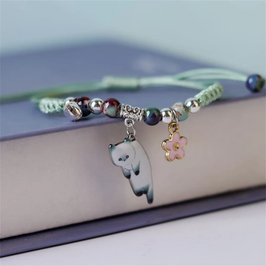 Koreanische niedliche Cartoon-Kaninchen-Blumen-Anhänger-Armbänder für Damen, modischer Charm-Glocken-Schmetterlings-Katzen-Armband, Freundschaftsschmuck – Detail 36
