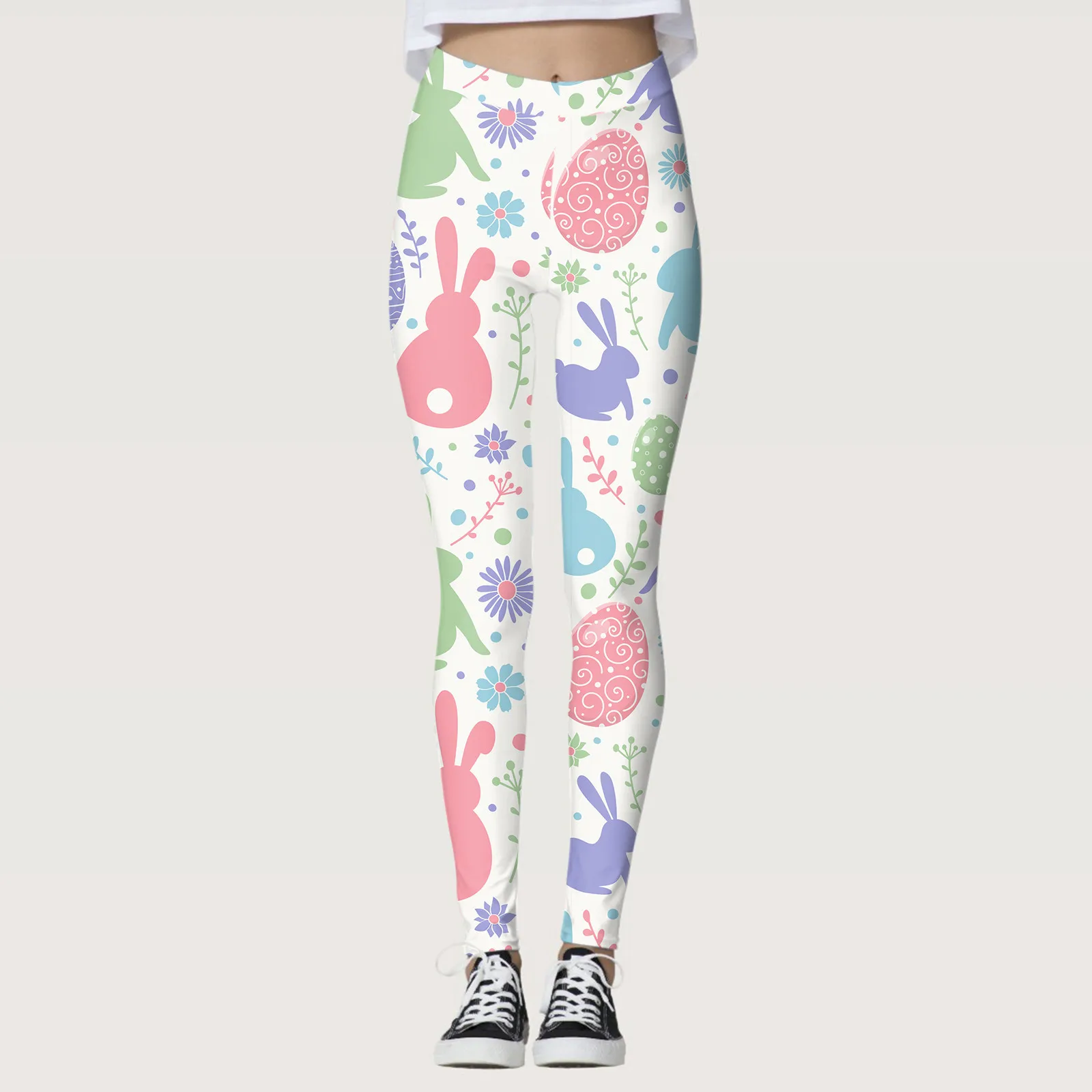 Easter Day Leggings For Women Elastic High Waist Hip Lifting Fitness Yoga Tight Legging Cute Cartoon Rabbit Print Running Pants