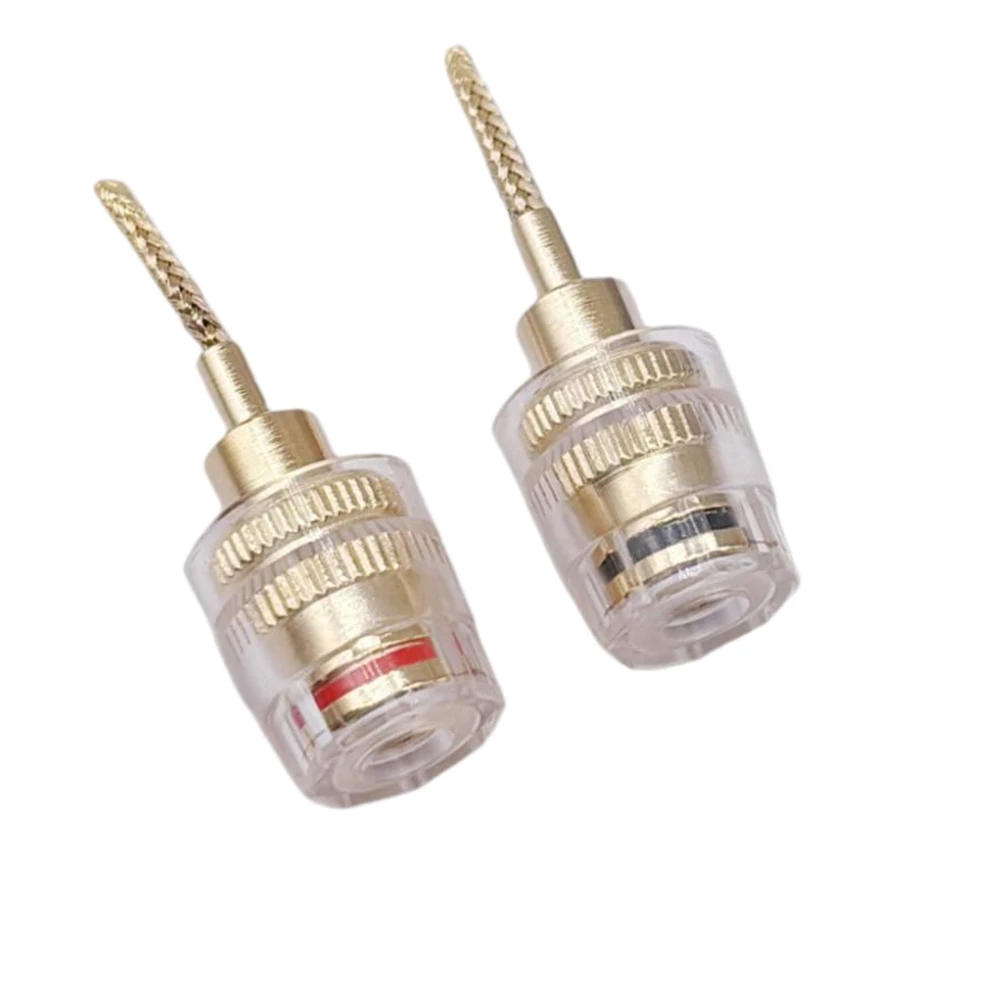 2PCS Gold Plated Braided Wire Crystal Terminal Post Medium-Sized Transparent Soft Whip Banana Socket