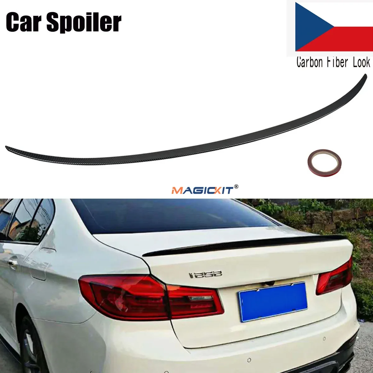 MagicKit For BMW 5Series F10 2010-16 Saloon Carbon Fiber Look Trunk Boot Lip Spoiler Wing