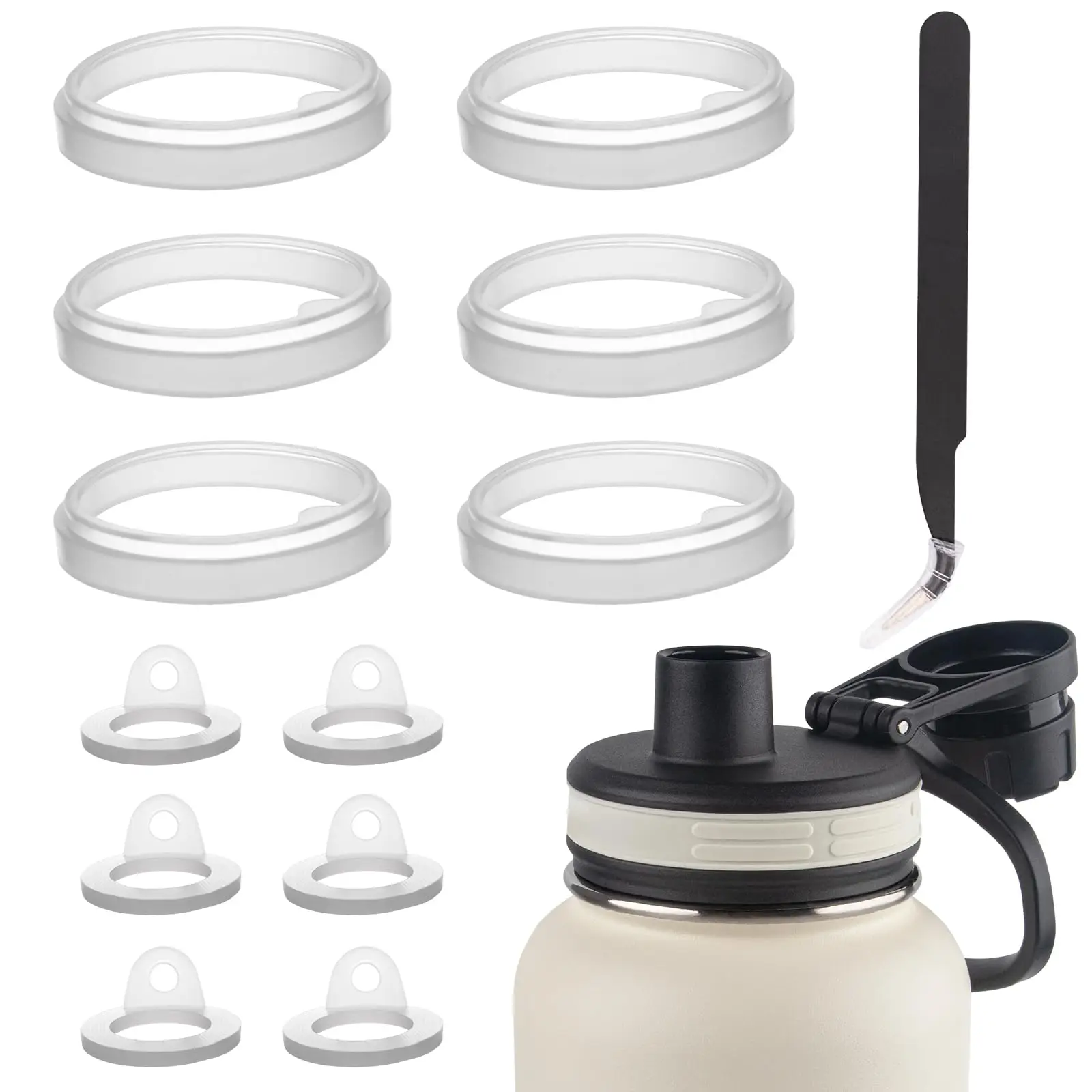 

Replacement Water Bottle Cap for Thermoflask 24/32/40/64 Ounces with 6 Transparent Ring-Shaped Accessories 6 White Washers with