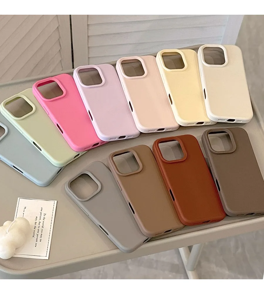 

Macaron Solid Color Large Camera Cutout Matte Phone Case For Iphone 12 13 14 15 16 17 Soft Silicone Anti Drop Shell