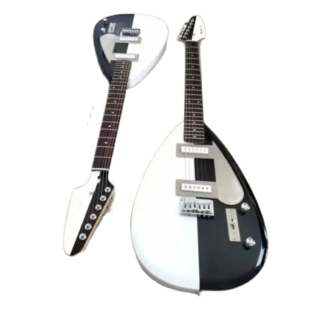 Upgrade Teardrop White and Black Electric Guitar Maple Neck SS Pickup Chrome Hardware