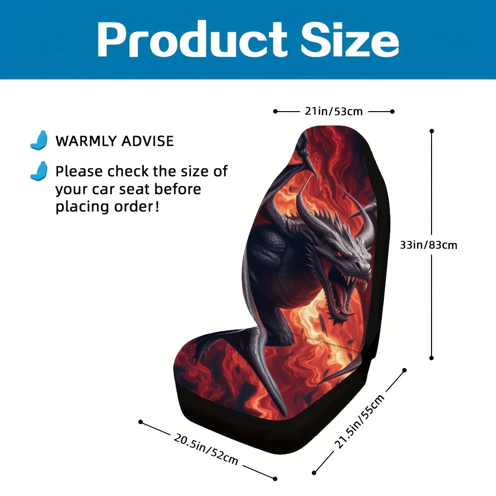 2pcs, Trendy Dark Dragon Fantasy Creature Print Car Seat Covers, Durable And Comfortable, Compatible With Most Sedan And SUV Fro
