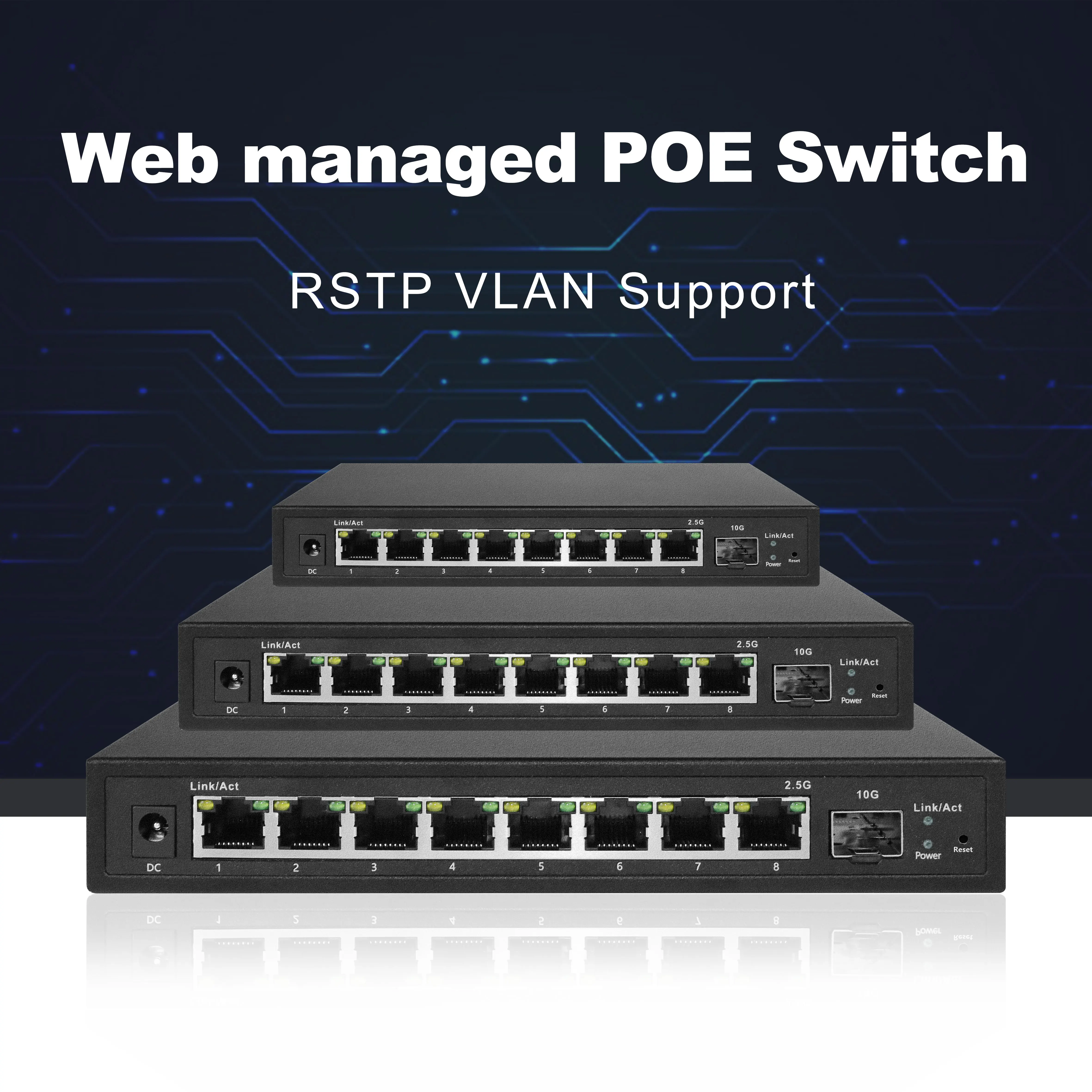 HICOMDATA-conmutador Poe gestionado L2 para cámara IP, conmutador de red Ethernet con 9 puertos, SFP, 2,5g, Rj45, 10gb