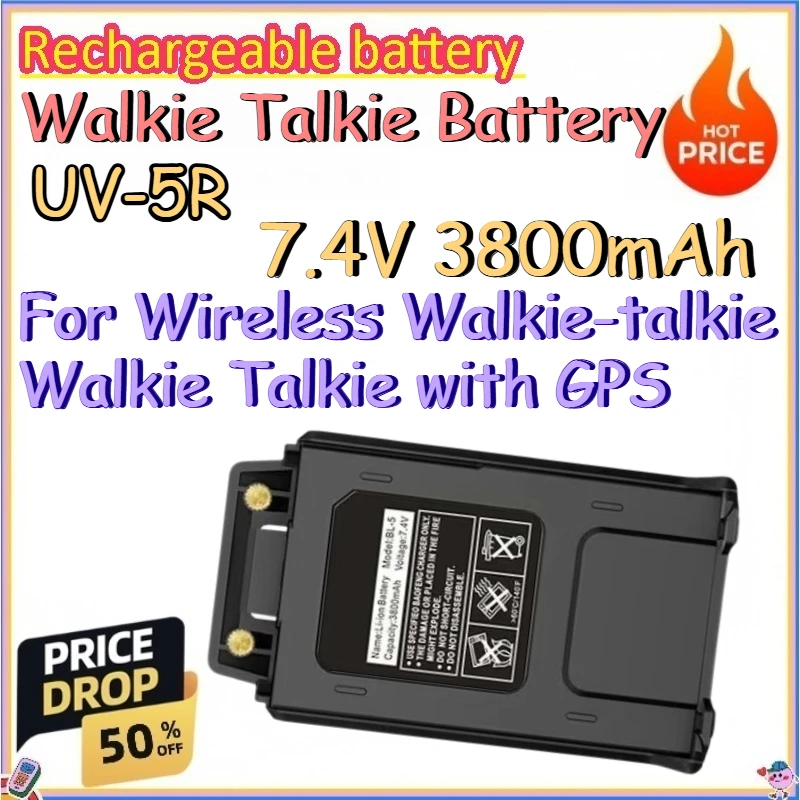 UV-5R 7.4V 3800mAh Walkie Talkie Battery for Wireless Walkie-talkie Walkie Talkie with GPS Thickened Replacement Lithium Battery