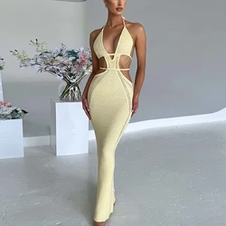 Women's Dresses Halter Neck Slim Dress Sleeveless Lace Up Backless Cutout Bustier Knitted Dress Wrap Dress Summer Beach Dress