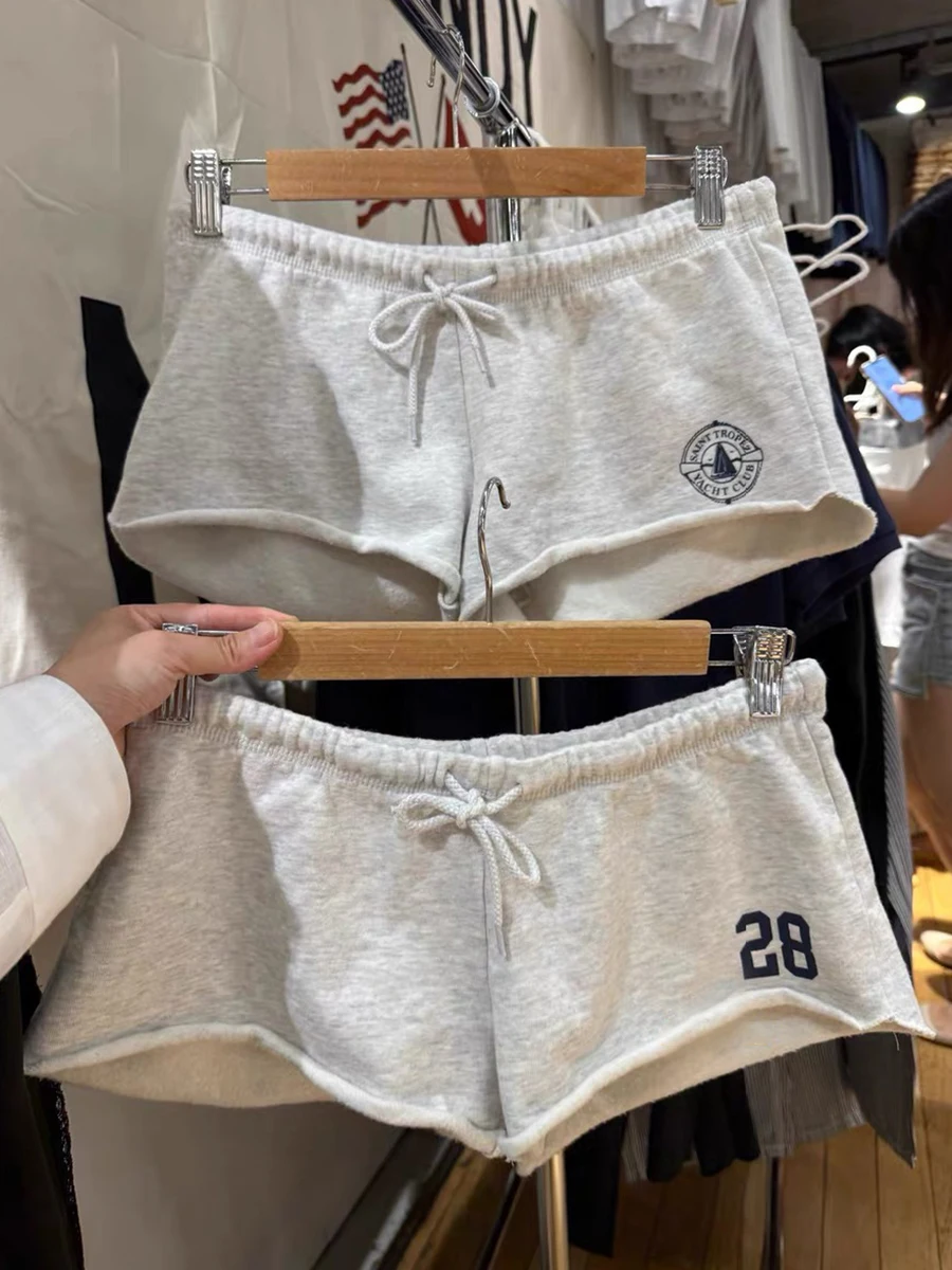 Sailboat Print Drawstring Sports Shorts Woman Summer Elastic Waist Casual Cotton Sweatshort Harajuku Vintage Streetwear Shorts