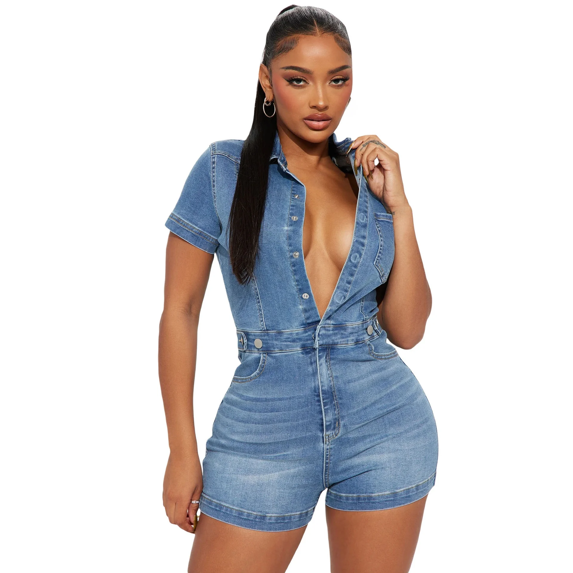 Alta elasticidad ort Sve Slim Fit Denim mono cintura alta mezcla de algodón primavera 2025 Faion ropa de mujer