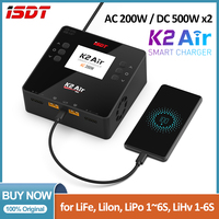 ISDT K2 Air AC 200W DC 500Wx2 20A Dual Channel Smart Charger Balance Lipo Charger Discharger for Lipo NiMh Pb Battery Rc Model