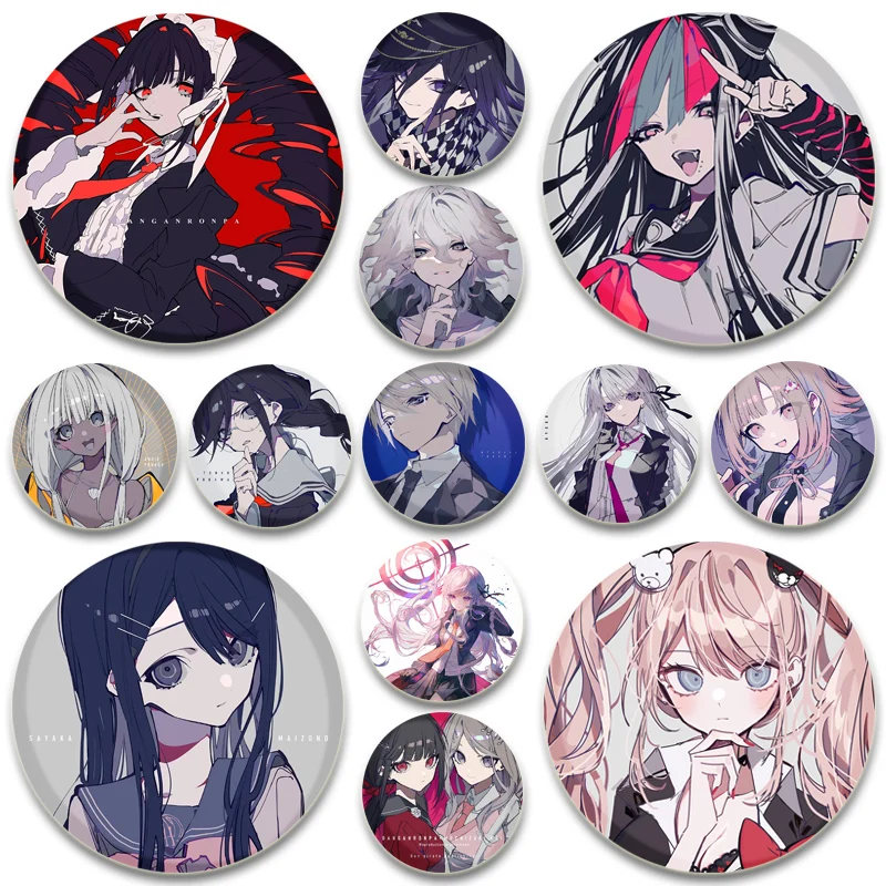 Round Enamel Pins 32/44/58mm Anime Brooches Danganronpa Trigger Happy Havoc Cartoon Badge Backpack Hat Jewelry Accessories Gifts