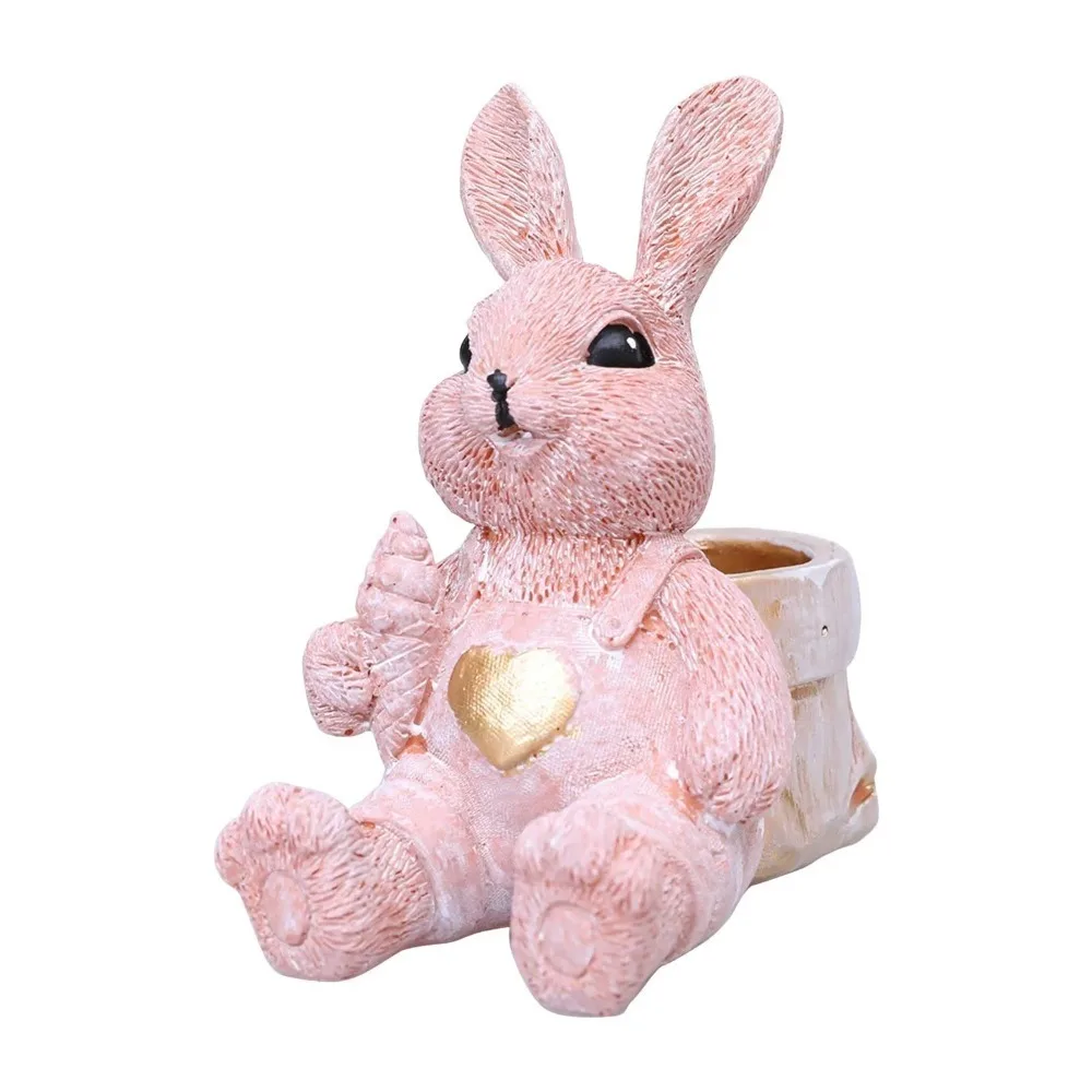 

Cartoon Cute Easter Bunny Figurine Resin Crafts Lifelike Rabbit Desktop Ornament Festival Animal Sculpture Easter Gift