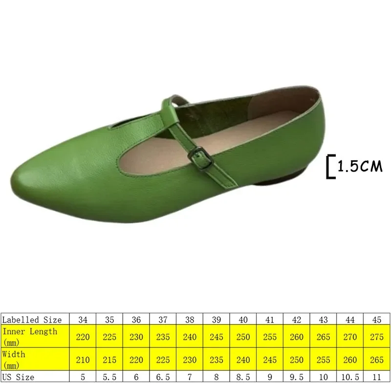 Koznoy 1.5cm Cow Genuine Leather Point Toe Women Soft Soled Rubber Flats Slip on Buckle Leisure Shallow Summer Moccasins Shoes