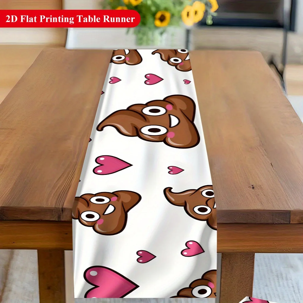 Cute Cartoon Smiley Face Heart Print Table Runner - Vibrant Whimsical Motif Decoration for Dining Coffee Table Home KitchenFeast
