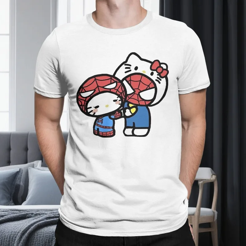 

MOTO-Hello Kitty Spider Man Boyfriend Girlfriend T-shirt 3D Printed Round Neck Short Sleeve