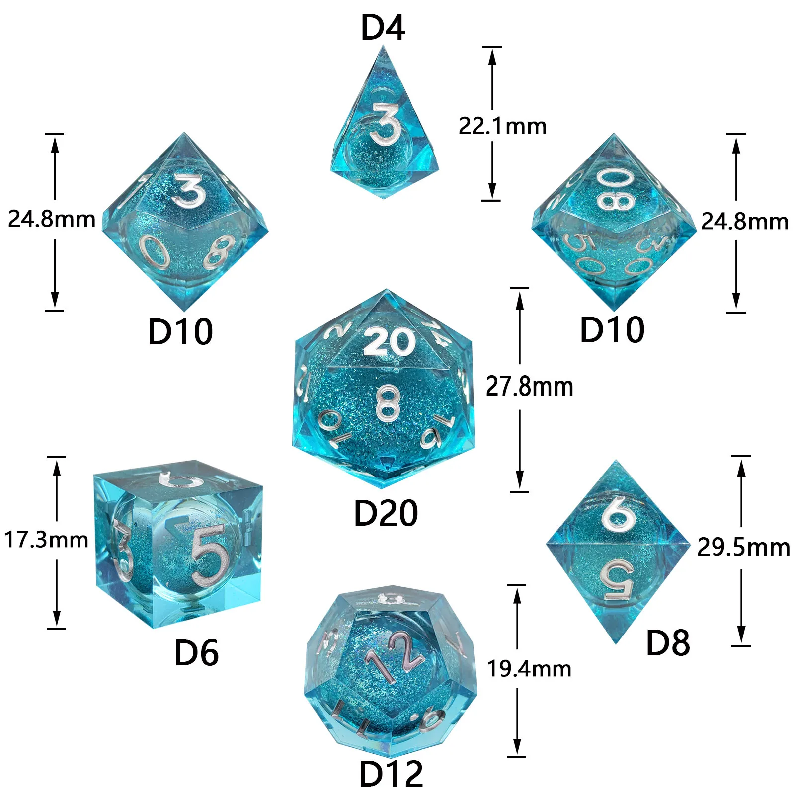 7pcs DND Liquid Core Resin Dice Set Sharp Edge Dnd Resin Polyhedral Dice Set For RPG Roleplaying TRPGDice Board Game Accessories