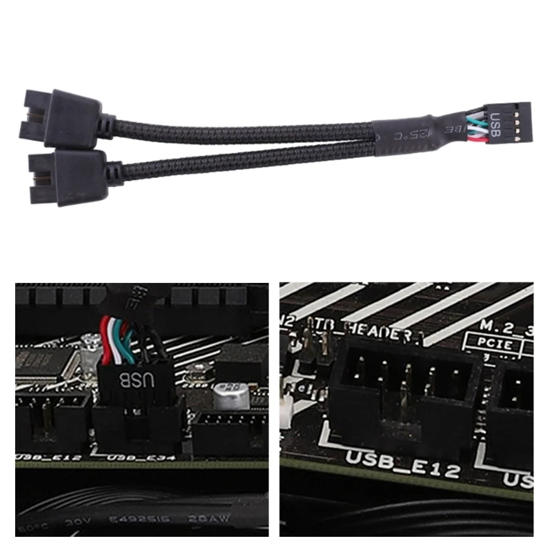 

Motherboard 9pin Extension Cable Adapter USB Header Splitter Female 1 To 2 Male Desktop 9-Pin USB2.0 HUB Connector 15CM