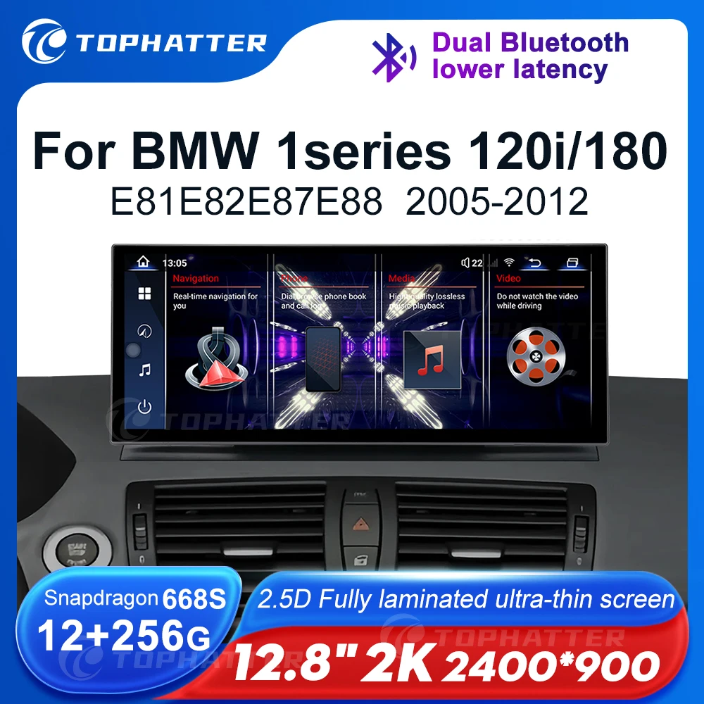 

12.8" 2K Car Radio For BMW E81 E82 E87 E88 1series Screen CarPlay Android Auto Player Navi Display Head Unit 360 3D Cam audio HD