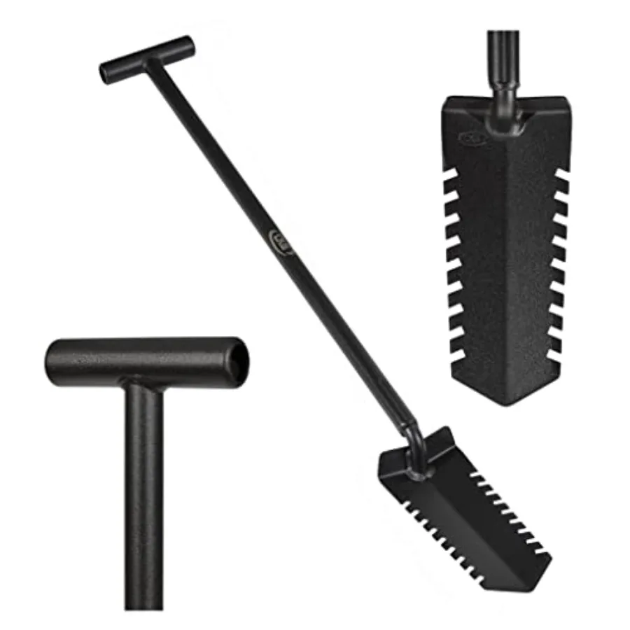 

Metal Detecting Shovel Digging Tool with Double Serrated Blade Heavy Duty Digger Garden Root Cutter T-Handle Spade Profional Me