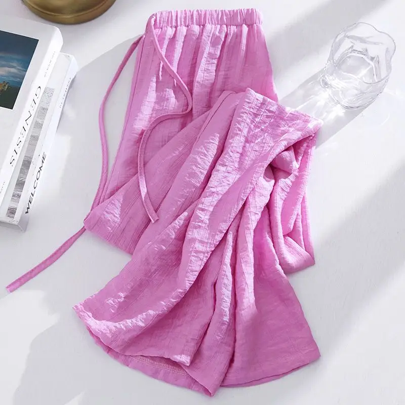 

Extra Large Size Women's Summer Casual Loose Wide Leg Pants Pleated Thin Hanging Long Trousers Floor-Length Korean Style