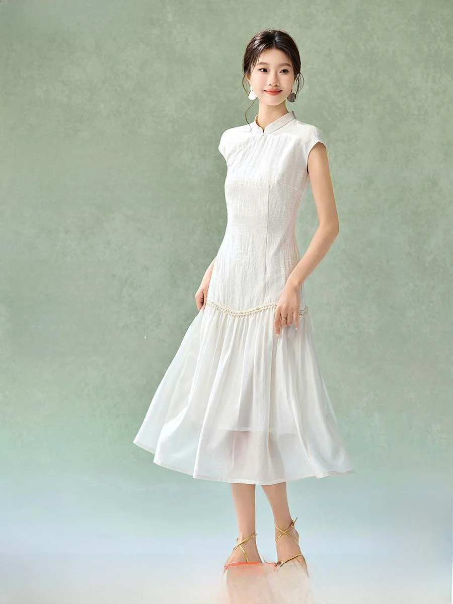 

Mehemayi New Chinese Style Summer 2026 Weave Belted Dress Women's Gown with Linen And Rayon Sleeveless A-Line Skirt