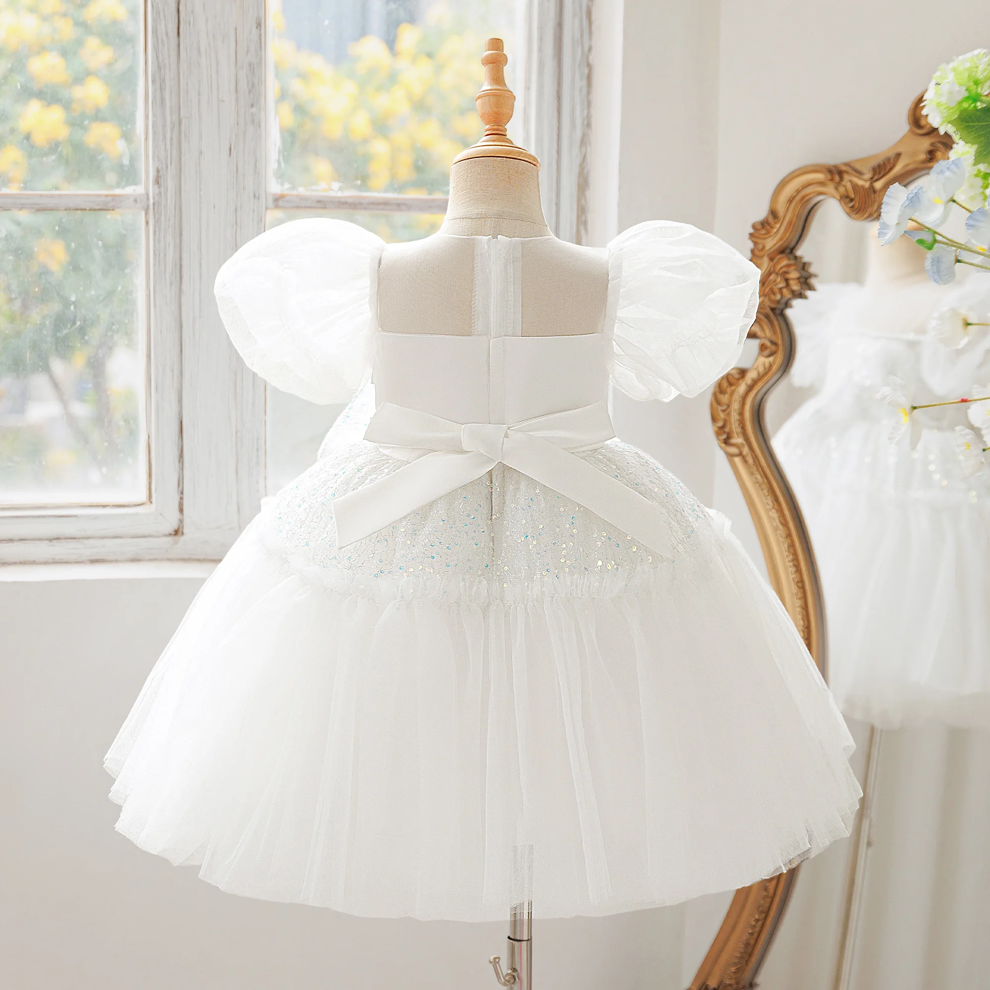 Summer Sequin Baptism Party Girls Dress Elegant Wedding Bridesmaids Princess Prom Dresses Girl Gala Tulle Birthday Kids Clothing