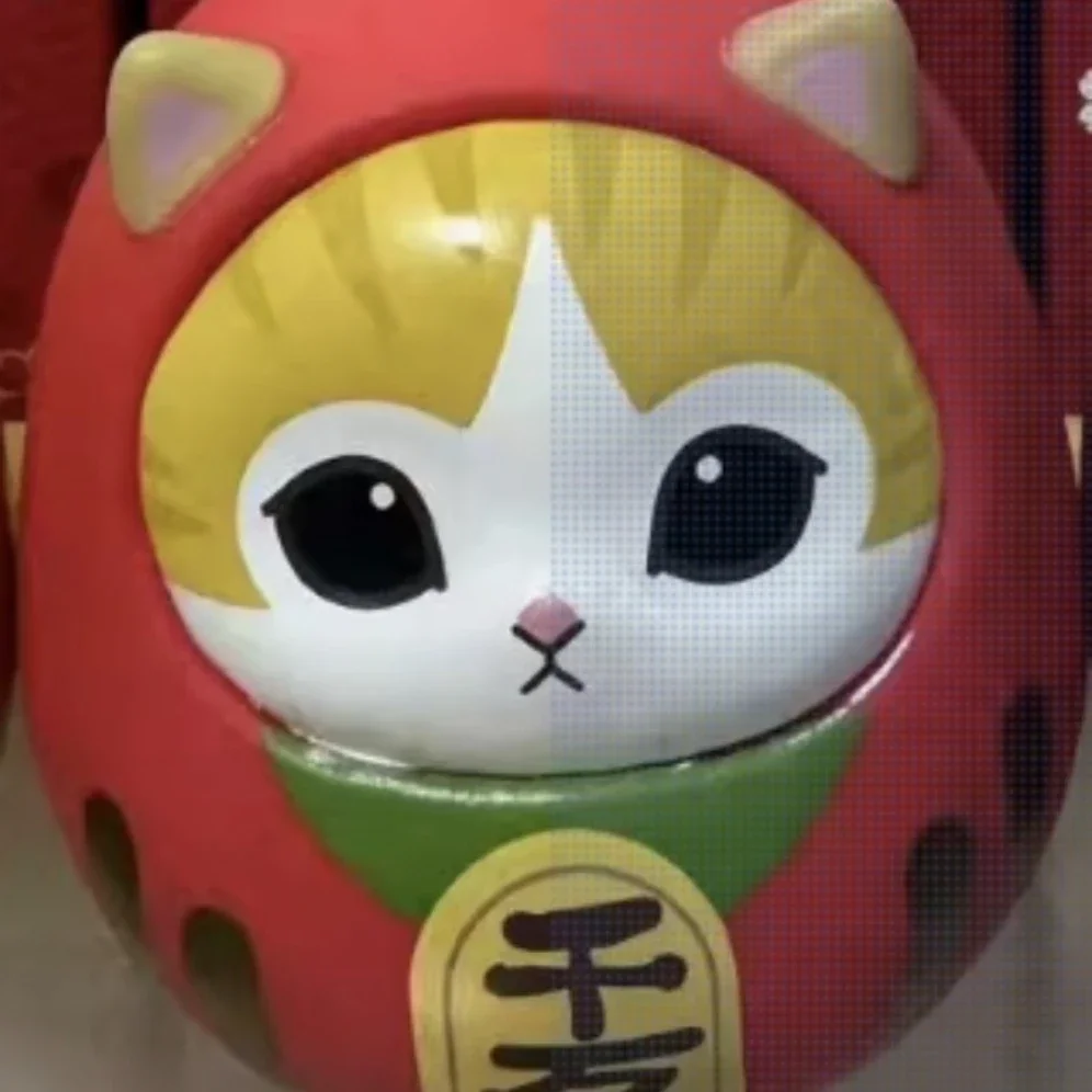 Muñeco de gato Kawaii Lucky Damo, modelo de 3 unidades/juego, figura de 6cm, adorno de huevo, regalo, estatua coleccionable de Anime, mascota periférica, juguetes para niños