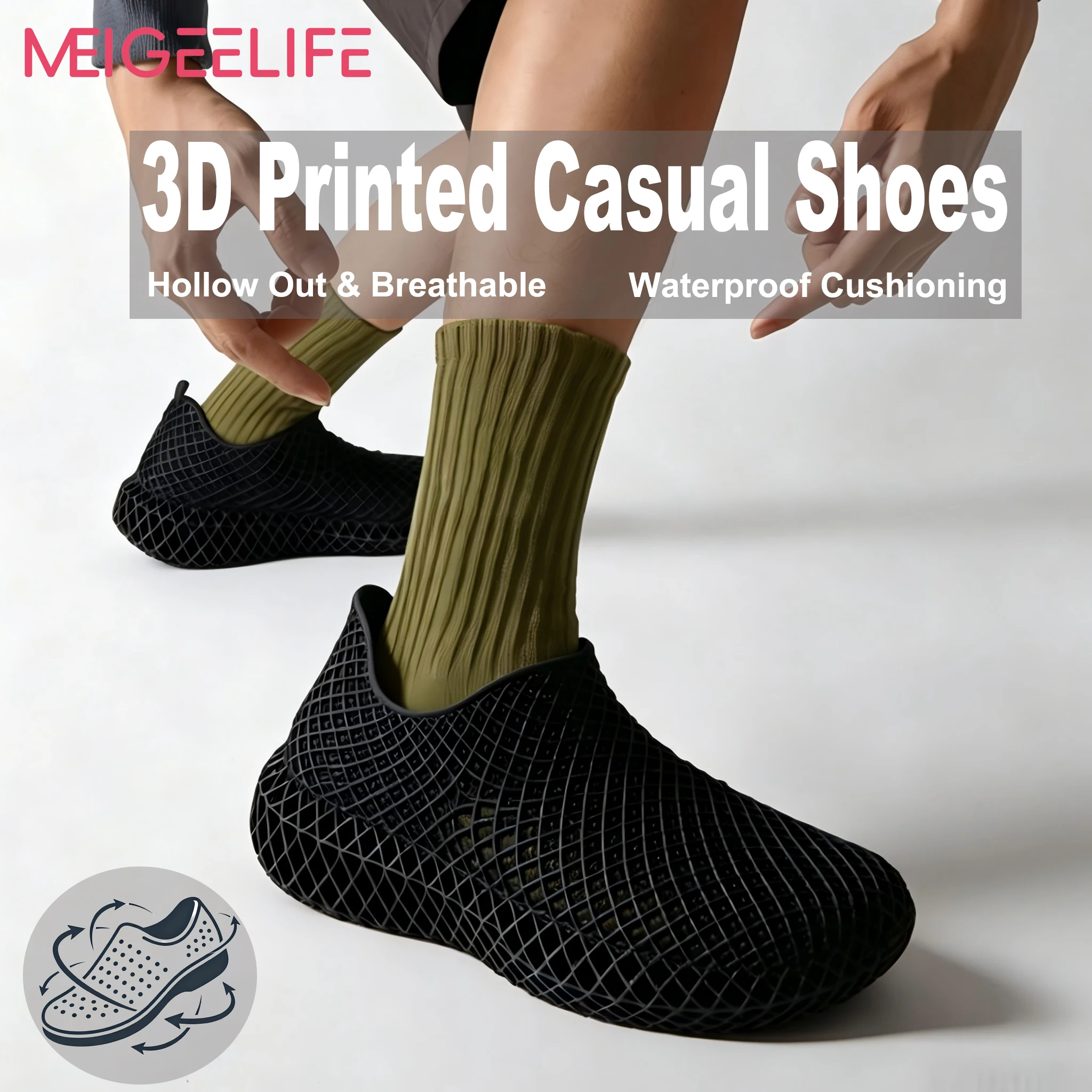 

Men's & Women's 3D Printed Hollow Breathable Casual Shoes, Non-Slip Silent Waterproof Cushioned Sports Shoes for Indoor & Outdoo