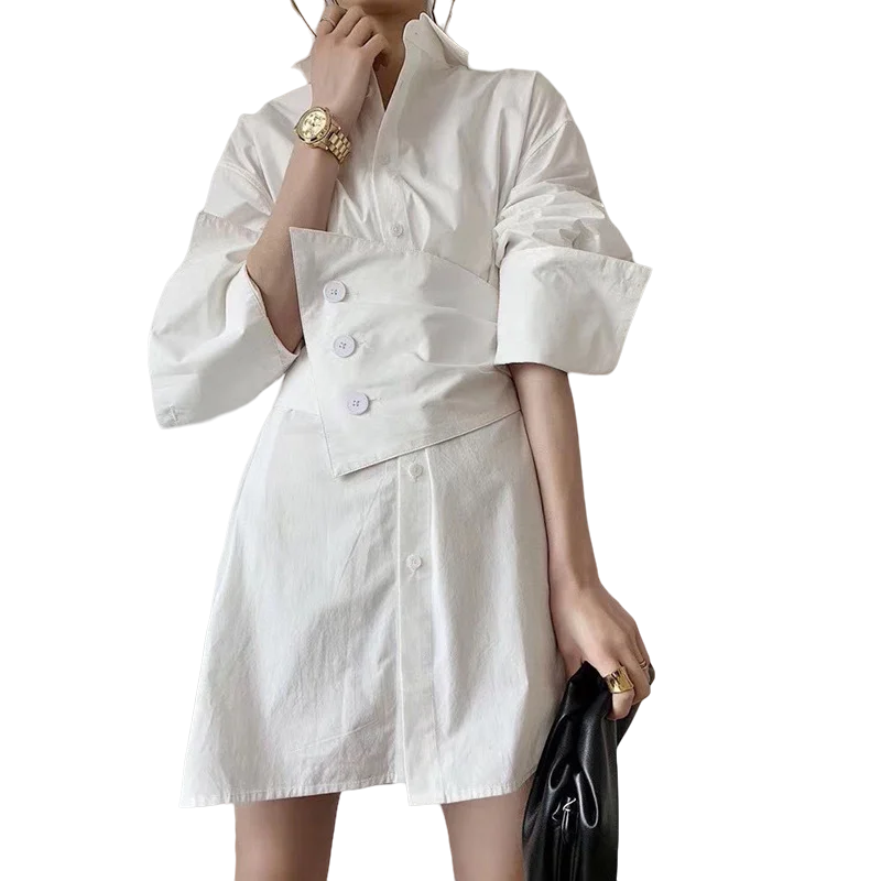 

TIFICY French Style Artistic Shirt Dresses Women's Autumn New Item, Detachable Waist Seal Slimming Irregular Long Dress