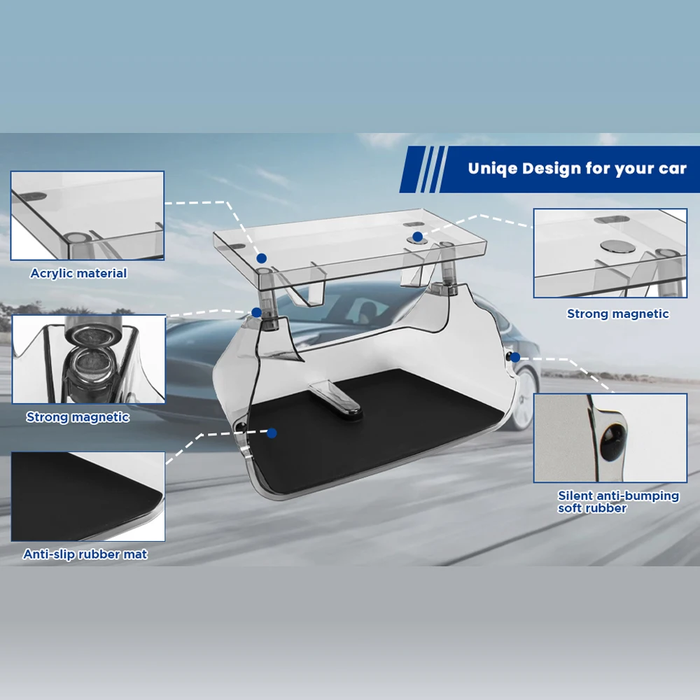 for 2024 Tesla Model 3 Highland Transparent Center Console Organizer with Anti-Slip Liner Tray Magnetic Behind Screen Storage
