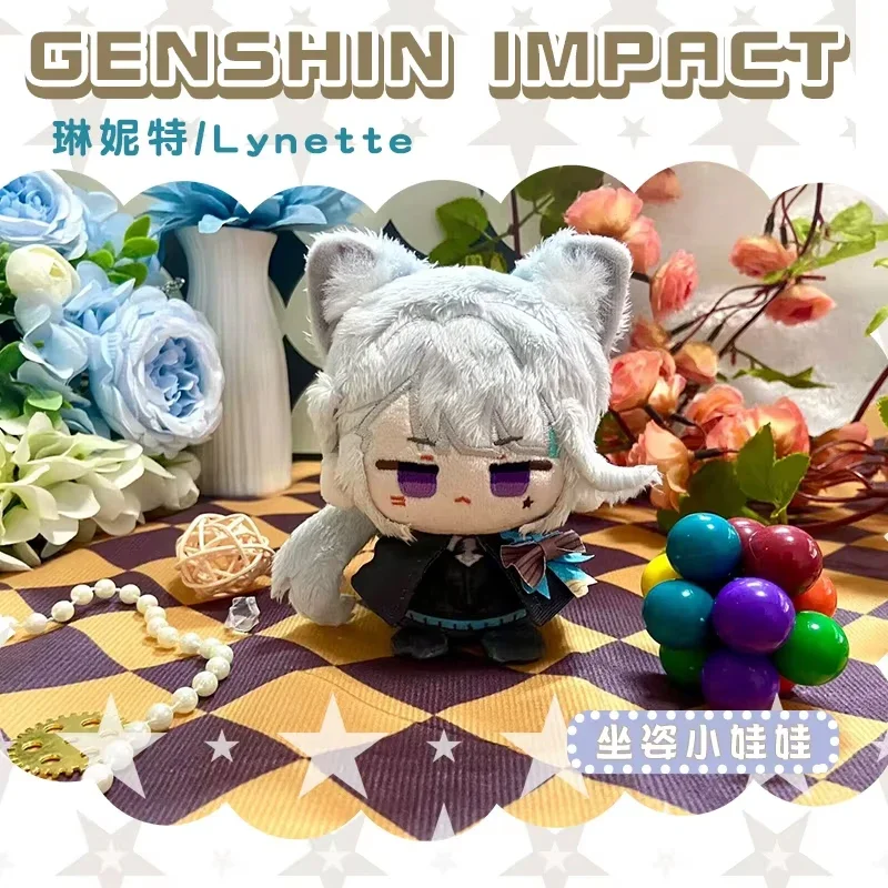 Game Genshin Impact Lyney Lynette Plush Doll Stuffed Toy Anime Cartoon Mini Figure Keychain Freminet Pendant Birthday Gifts 12cm