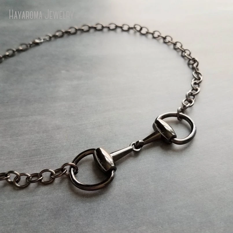 

10Pcs Black Snaffle Bit Gunmetal Chain Equestrian Necklace Horsebit Horse Women Jewelry