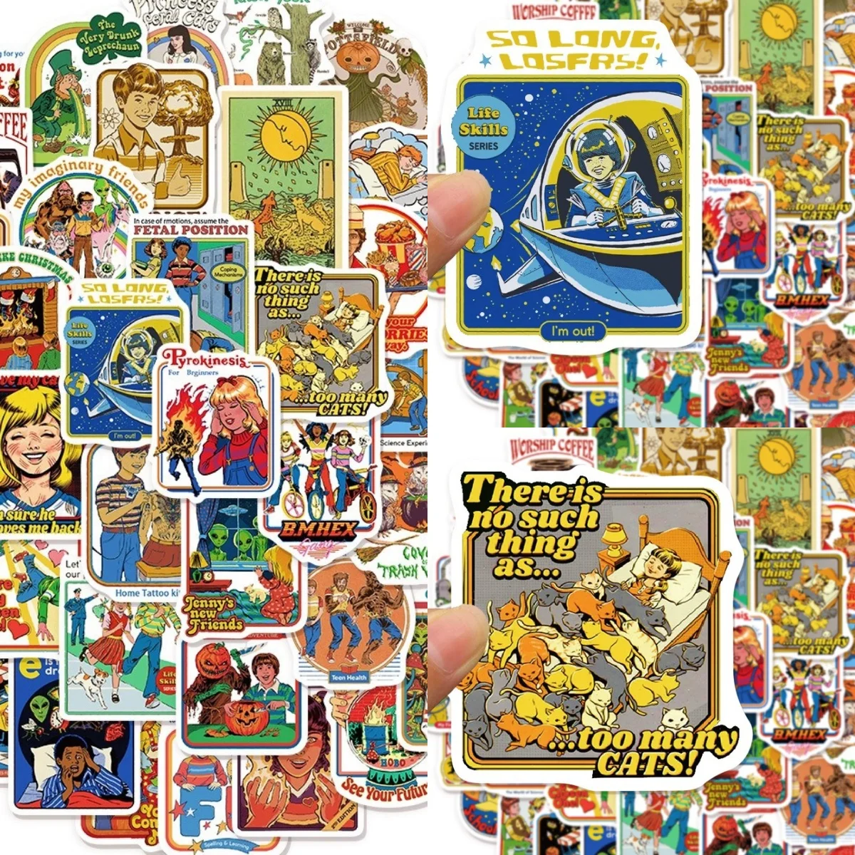 50Pcs Humorous Retro Stickers Cartoon Character Graffiti Stickers DIY Phone Case Water Cup Sticker Pack