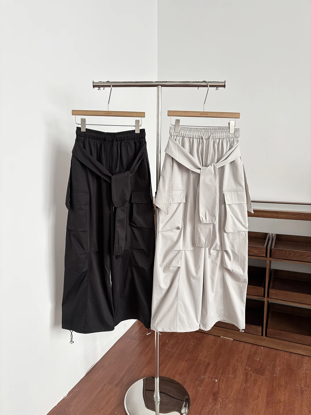 High Waist Wide Leg Pants Women's Summer Design Sense Multi Pocket Elastic Waist Belted Casual Loose Workwear Trousers