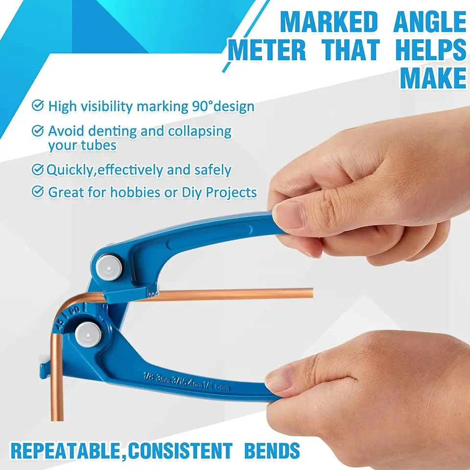 Copper Tube Bender, Wire Bender – 1/8", 3/16", 1/4" Tubing Bender For Fuel, Brake, AC Refrigerant Lines – Aluminum Alloy, Blue