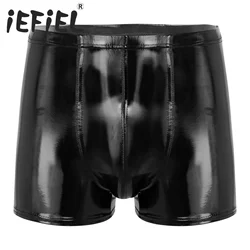 Mens Boxers Pants Wet Look Patent Leather Shorts Bulge Pouch Underwear Nightclub Lingerie Clubwear Dancing Hot Pants Costumes