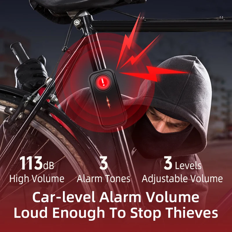 Alarma de seguridad antirrobo inalámbrica para bicicleta, Detector de vibración resistente al agua, desplazamiento 3D, 113dB