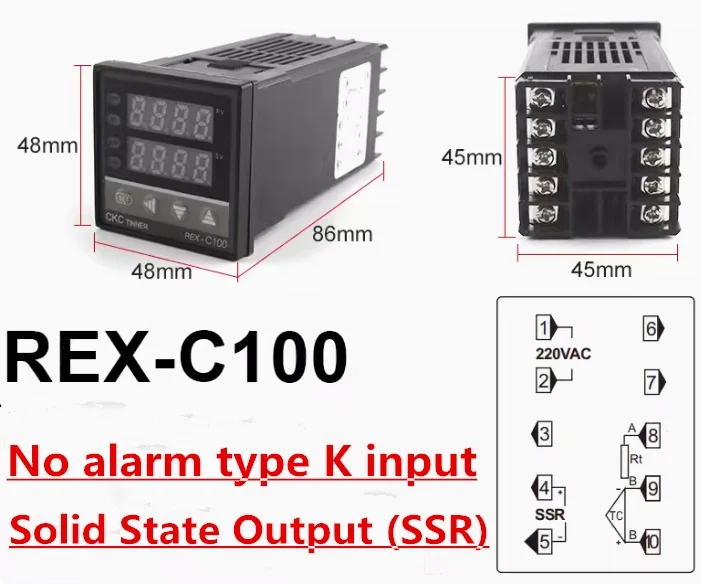REX-C100 Digital PID Temperature Controller REX C100 thermostat + 40DA SSR Relay+ K Thermocouple 1m Probe RKC Screw thermocouple