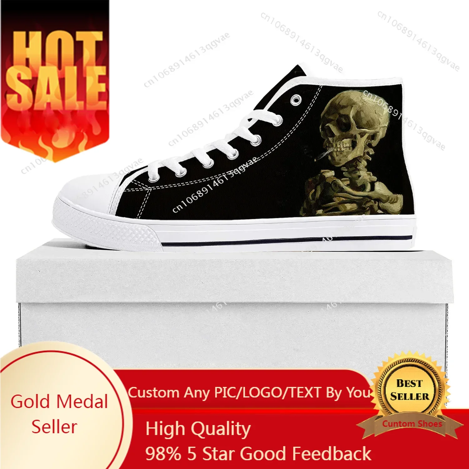 

Van Gogh Smoking Skeleton High Top High Quality Sneakers Mens Womens Teenager Canvas Sneaker Couple Shoes Custom Shoe White