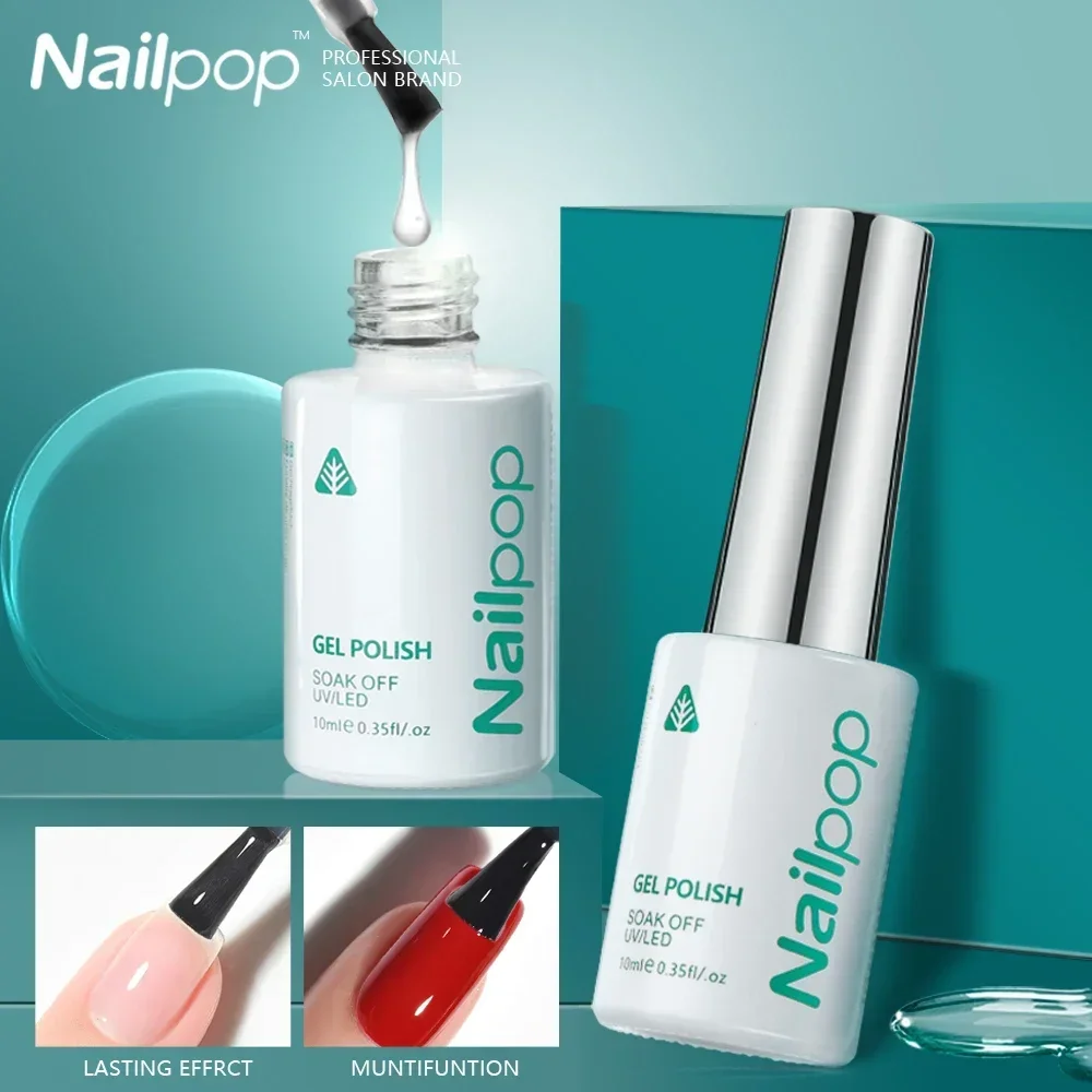 Nailpop 10ml Rubber Base Gel Top Coat Soak Off UV LED Gel Polish Nail Art Degisn Clear Long Lasting Varnish Nail Function Gel