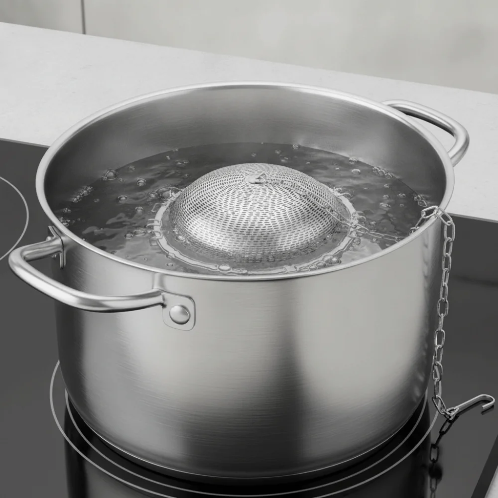 304 Stainless Steel Kitchen Spice Filter Ball Chain Hook Design Built-in Clasp Tea Infuser Flying Saucer Shape Round