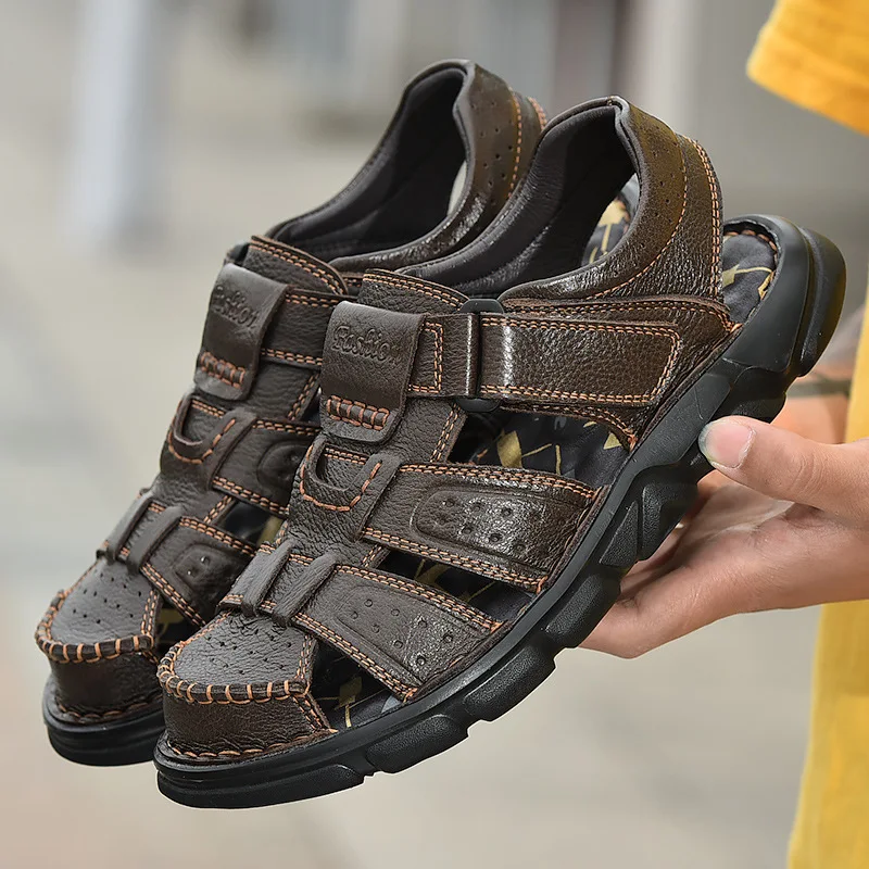 

Sandals for Men Brand Genuine Leather Sandals Fashion Casual Sport Sandals Outdoor Non Slip Trekking Sandal Mens Beach Sandalias