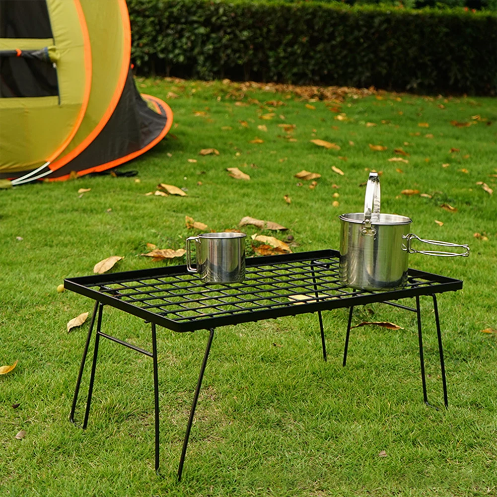 Camping Outdoor Mesh Table with Table Board & Bag Multifunctional Iron Mesh Grill Barbecue Picnic Portable Foldable BBQ Table