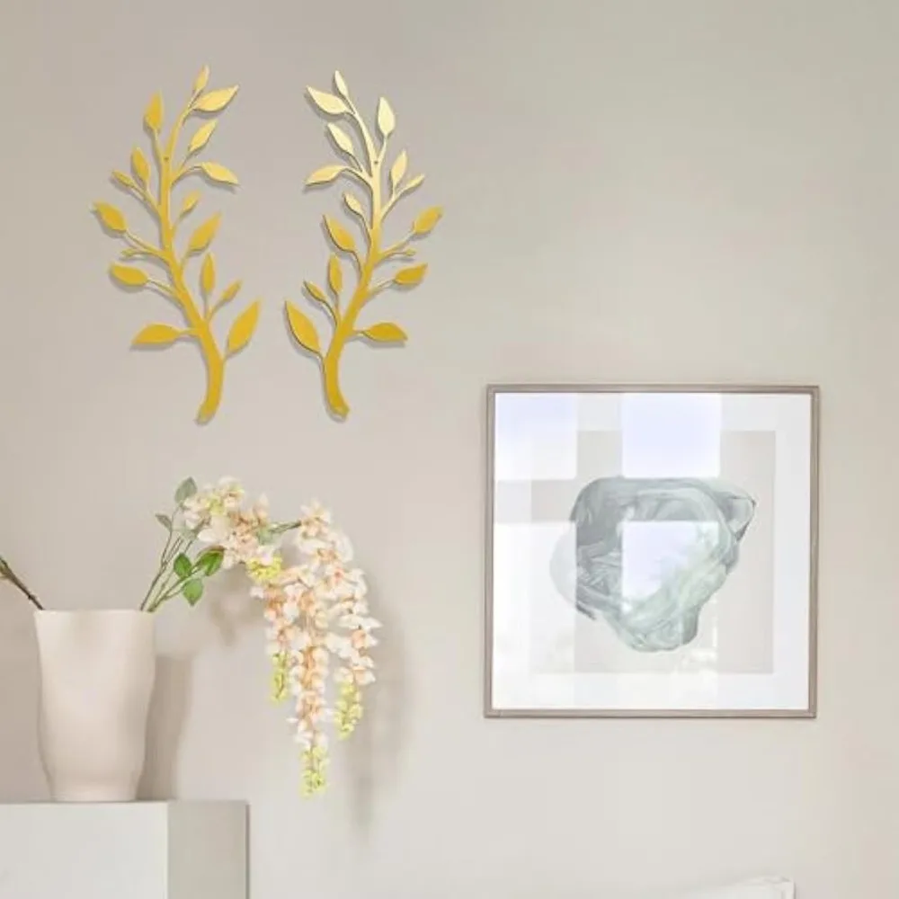 Yuzhuo Goldene Eisen-Wanddekoration, Metall-Baumblatt-Zweig-Dekor für Schlafzimmer Wohnzimmer Zuhause Über-Bett-Dekoration