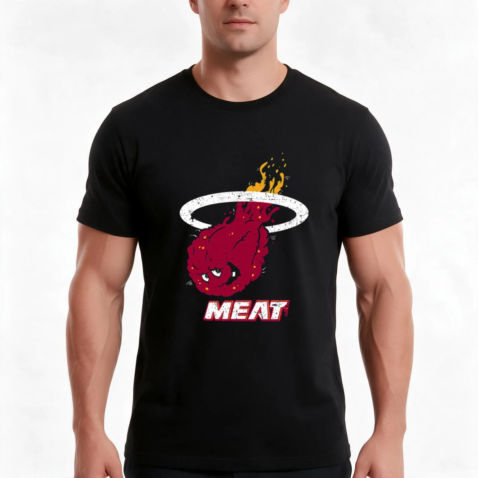 Basketball Team Miami Meat Hunger Force T-Shirt, Summer Casual Cotton Tee, Oversized Streetwear Tops, Vintage Graphic Print