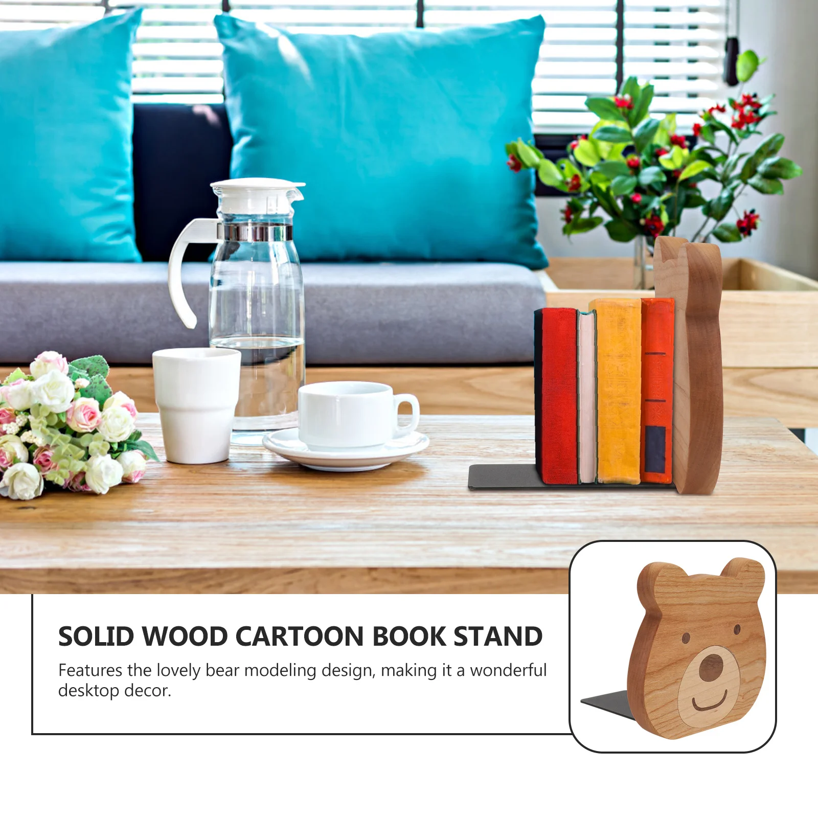 

2pcs Bear Modeling Bookends Wooden Desktop Bookend Holder For Shelves Study Room Office Organizer Support