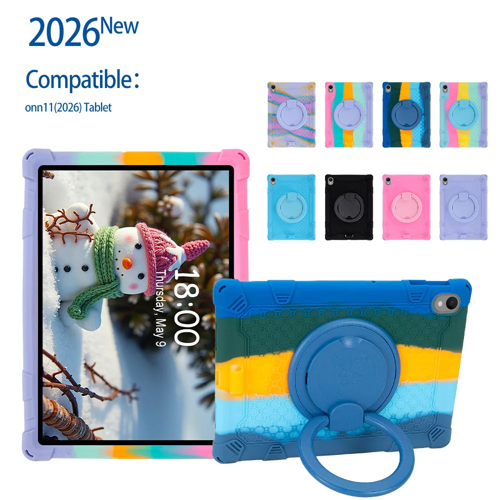Shock‑Absorb Soft Silicone Case For Walmart Onn 11 Inch Core 2026 Tablet 360‑Degree Rotatable Kickstand Removable Shoulder Strap