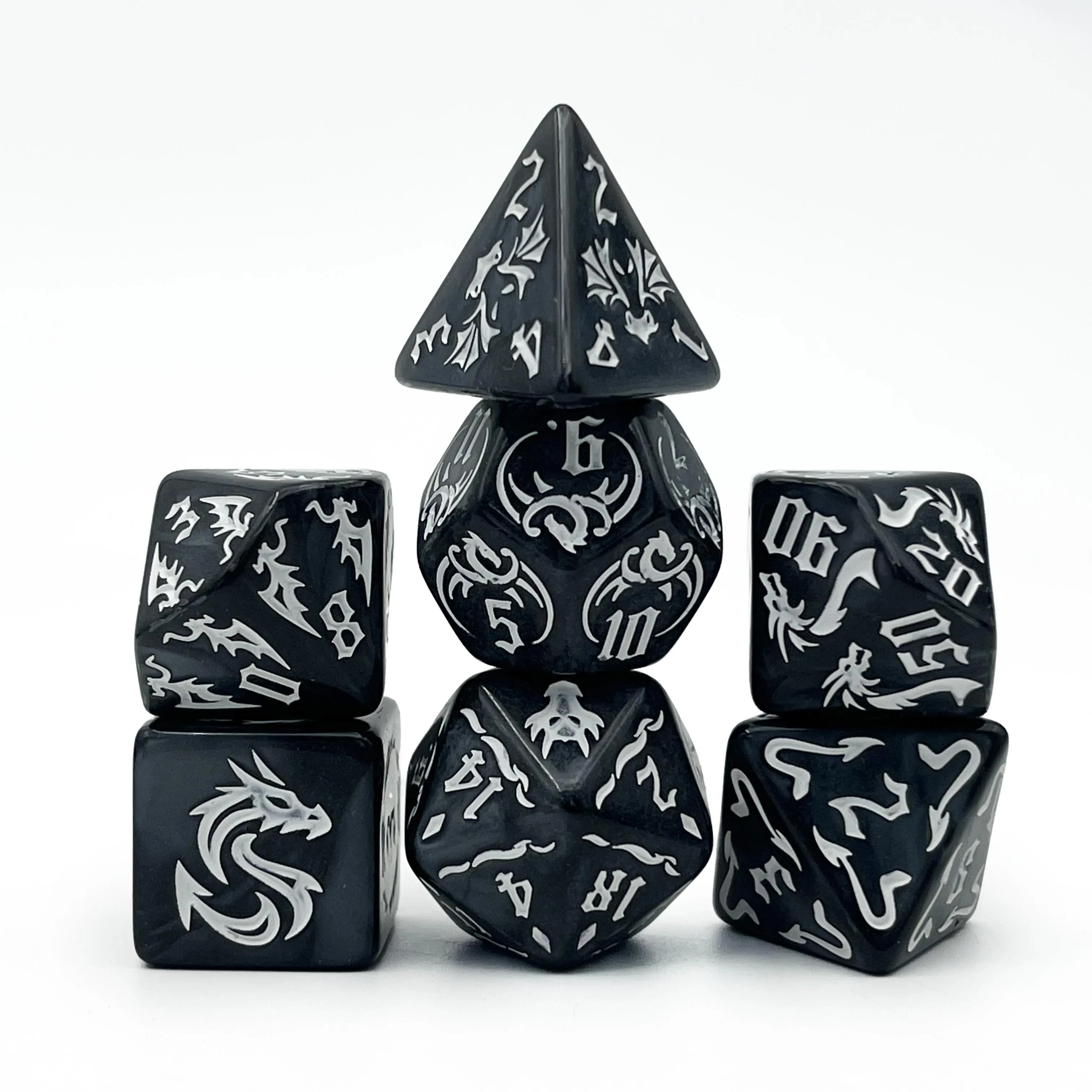 49 Pcs Acrylic TRPG Polyhedral Dice Pattern of The Dragon Pearl Colorful For DND COC Board Role-Playing Game