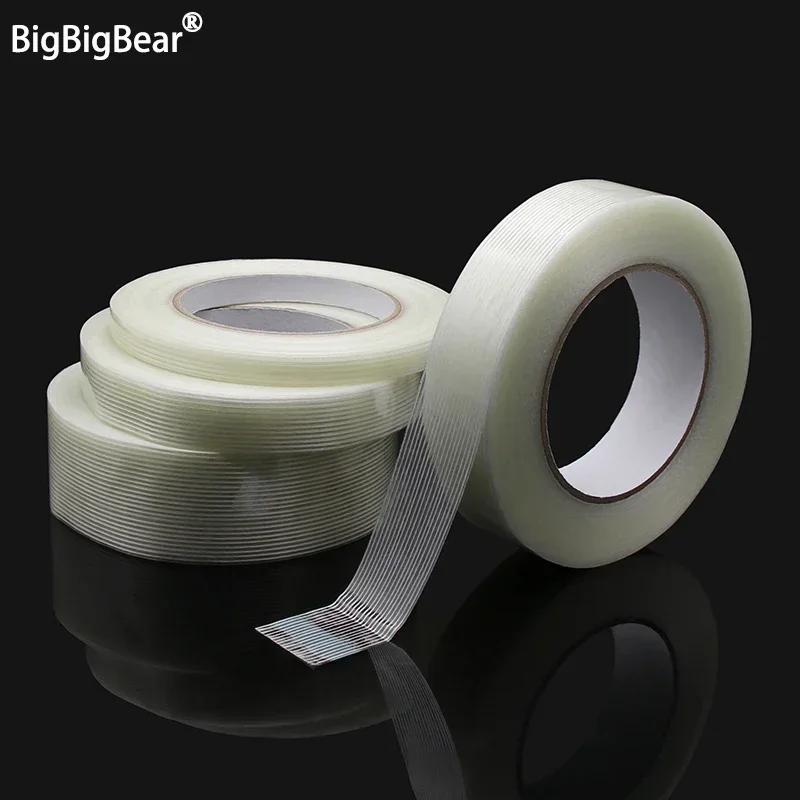 50m/Roll Strong Glass Fiber Tape Industrial Strapping Packaging Fixed Seal Transparent Striped Single Side Adhesive Tape